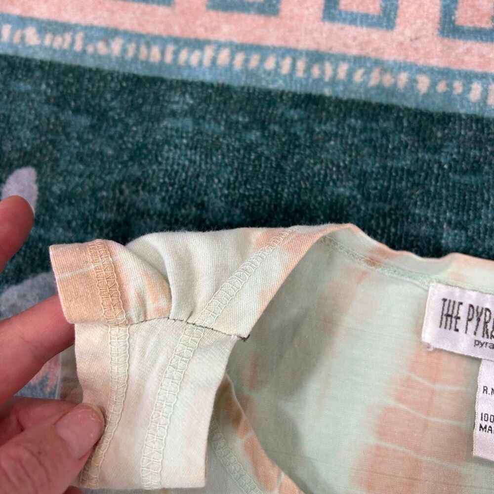 The Pyramid Collection Dress Vintage Small Peach Green Cotton Tie Dye Ombre Midi - Picture 7 of 16